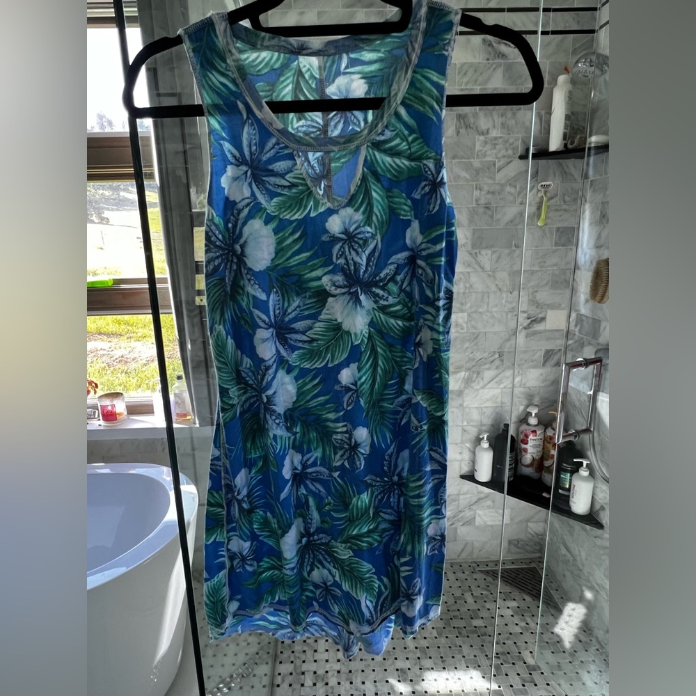 Tropical Blue and Green Floral Dress